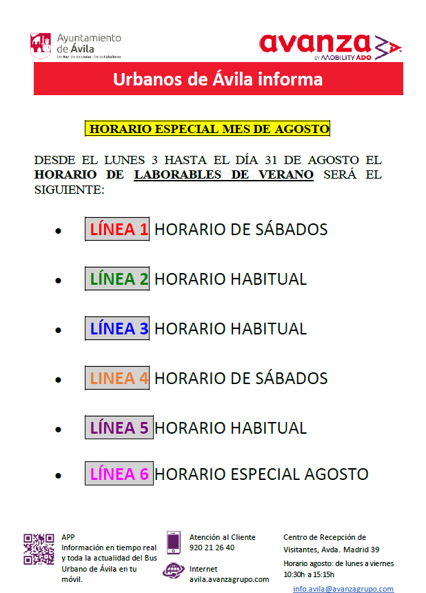 Aviso horarios líneas agosto