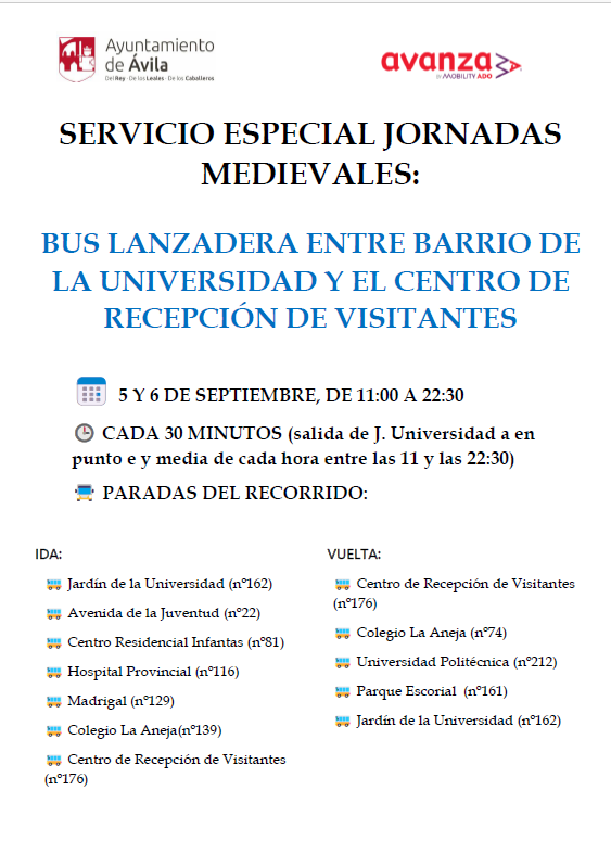 Servicio Especial Barrio Universidad para el Mercado Medieval.Sábado 5 y Domingo 6
