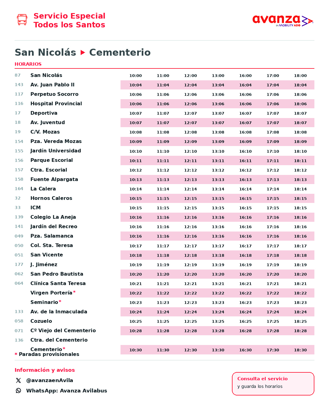 Servicio Especial Cementerio días 31 octubre y 1 de Noviembre