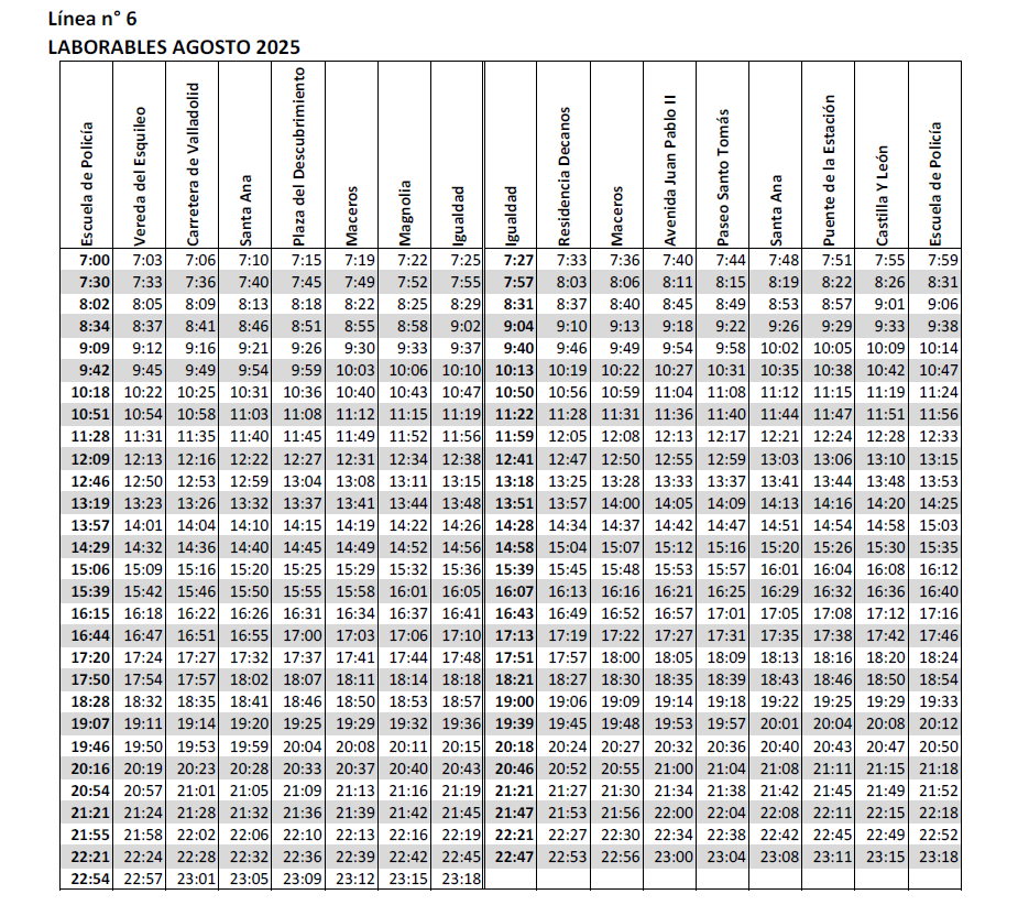 horario lnea 6